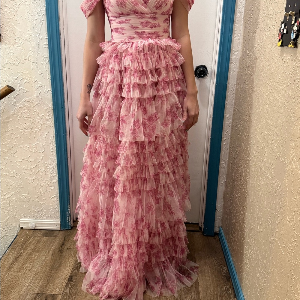 Pink Floral Ruffled Maxi Dress